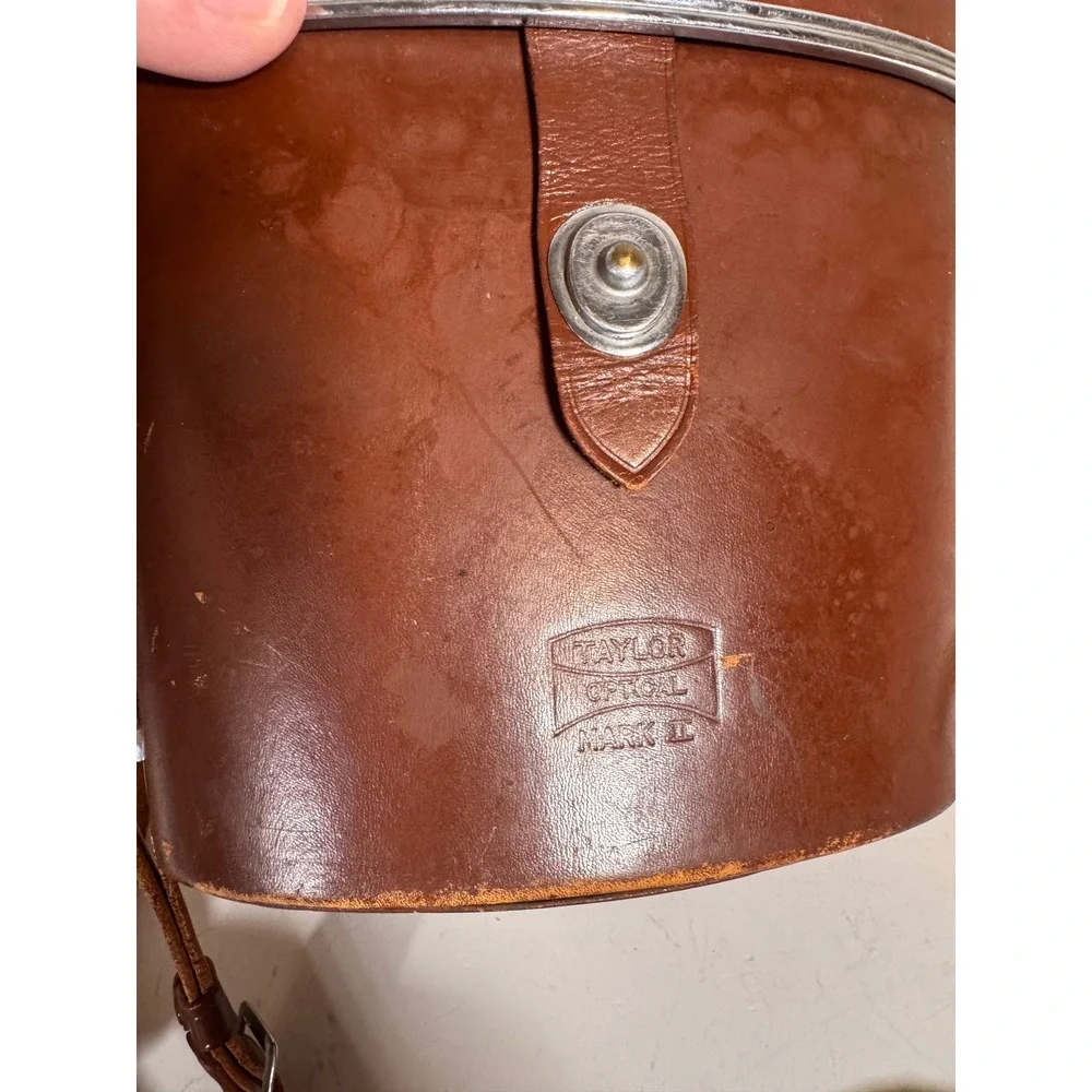 Taylor Optical Mark II Vintage Brown Leather Binocular Case Blue Felt Lining